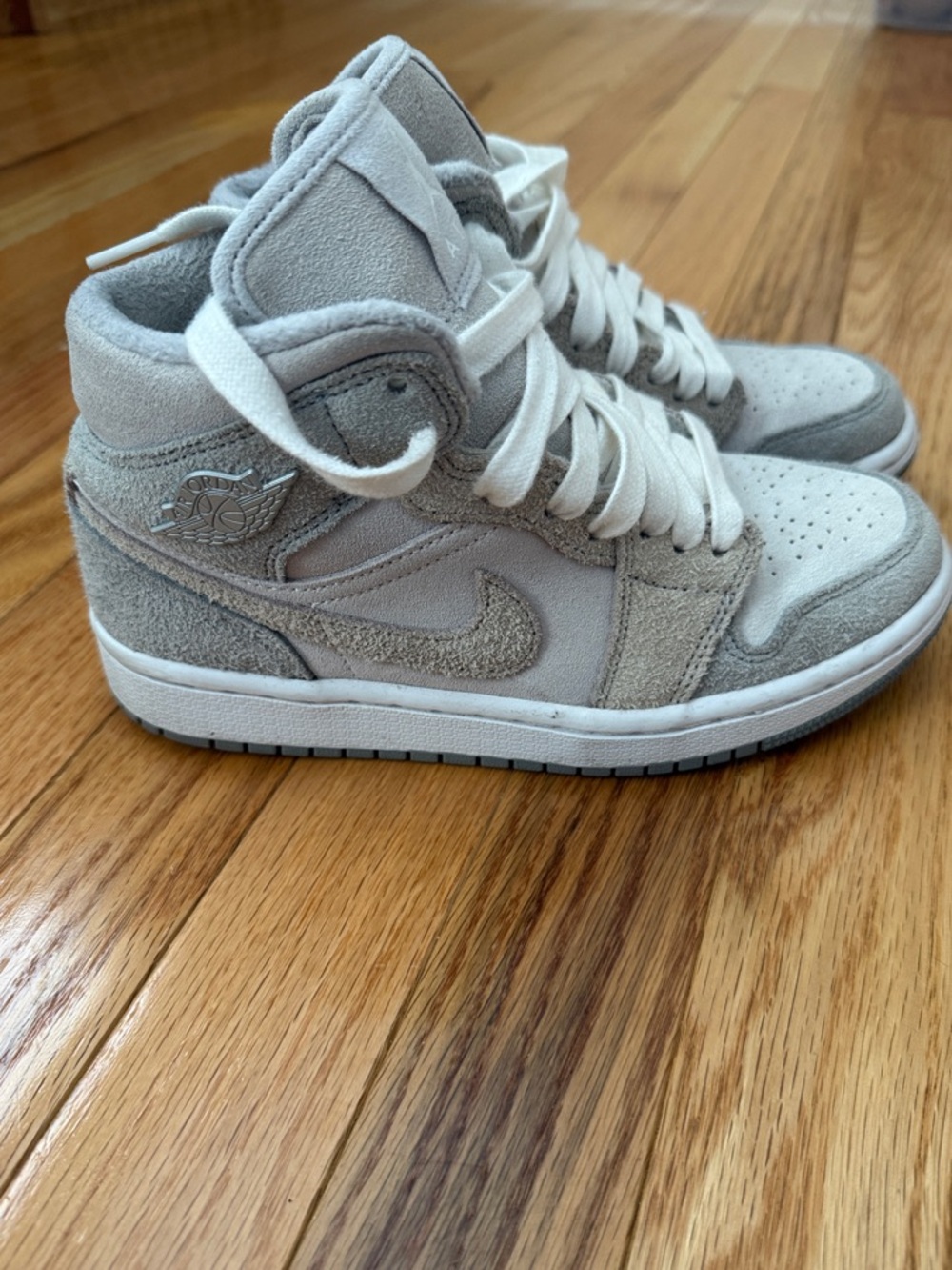 Nike Suede High-Top Sneakers in Light Gray and Cream
